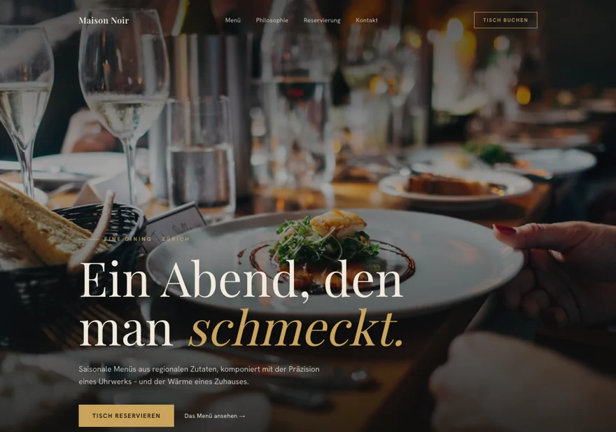 Demo-Konzept einer Website für ein Fine-Dining-Restaurant