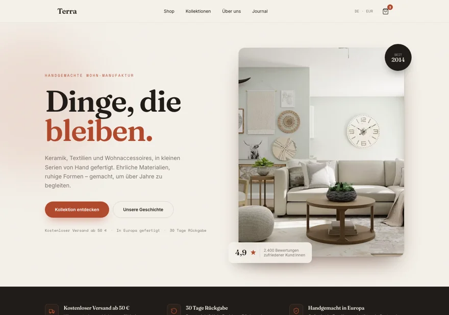 Demo-Konzept eines Onlineshops für Wohn-Accessoires