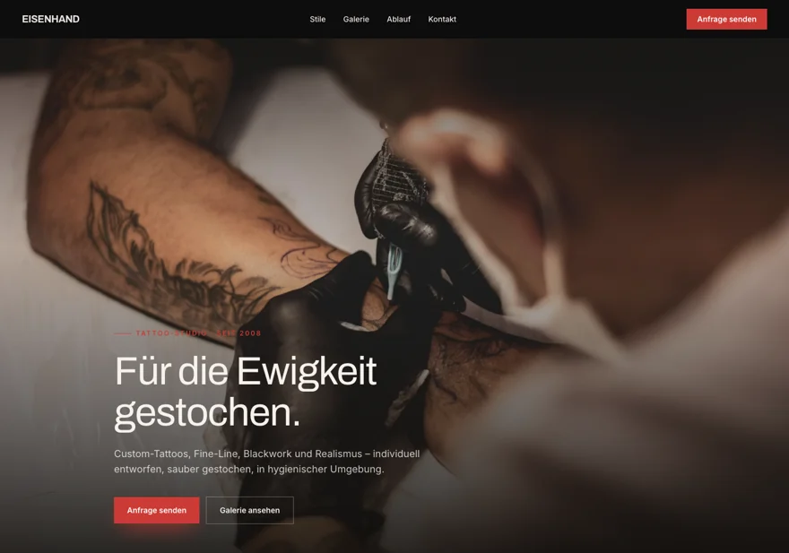 Demo-Konzept einer Website für ein Tattoo-Studio